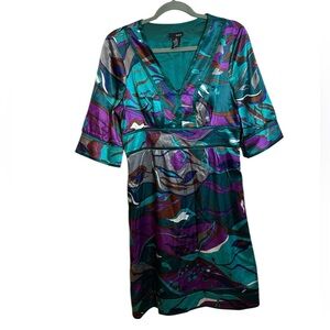 NWT Mixit Colorful Satin Retro Kimono Dress
